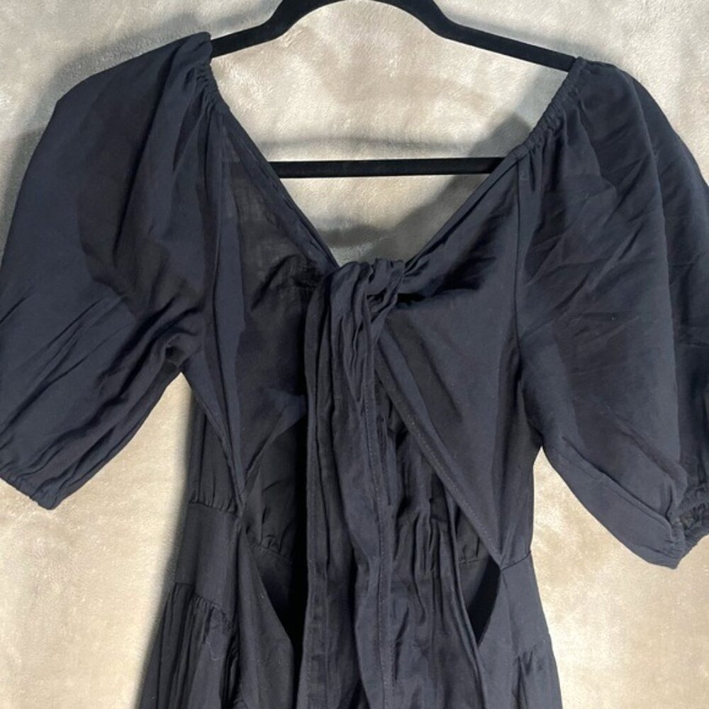 SHEIN Midi Black Backless Cut Out Puff Sleeve Self Tie Smocked Waist Scoop Neck - Picture 7 of 15